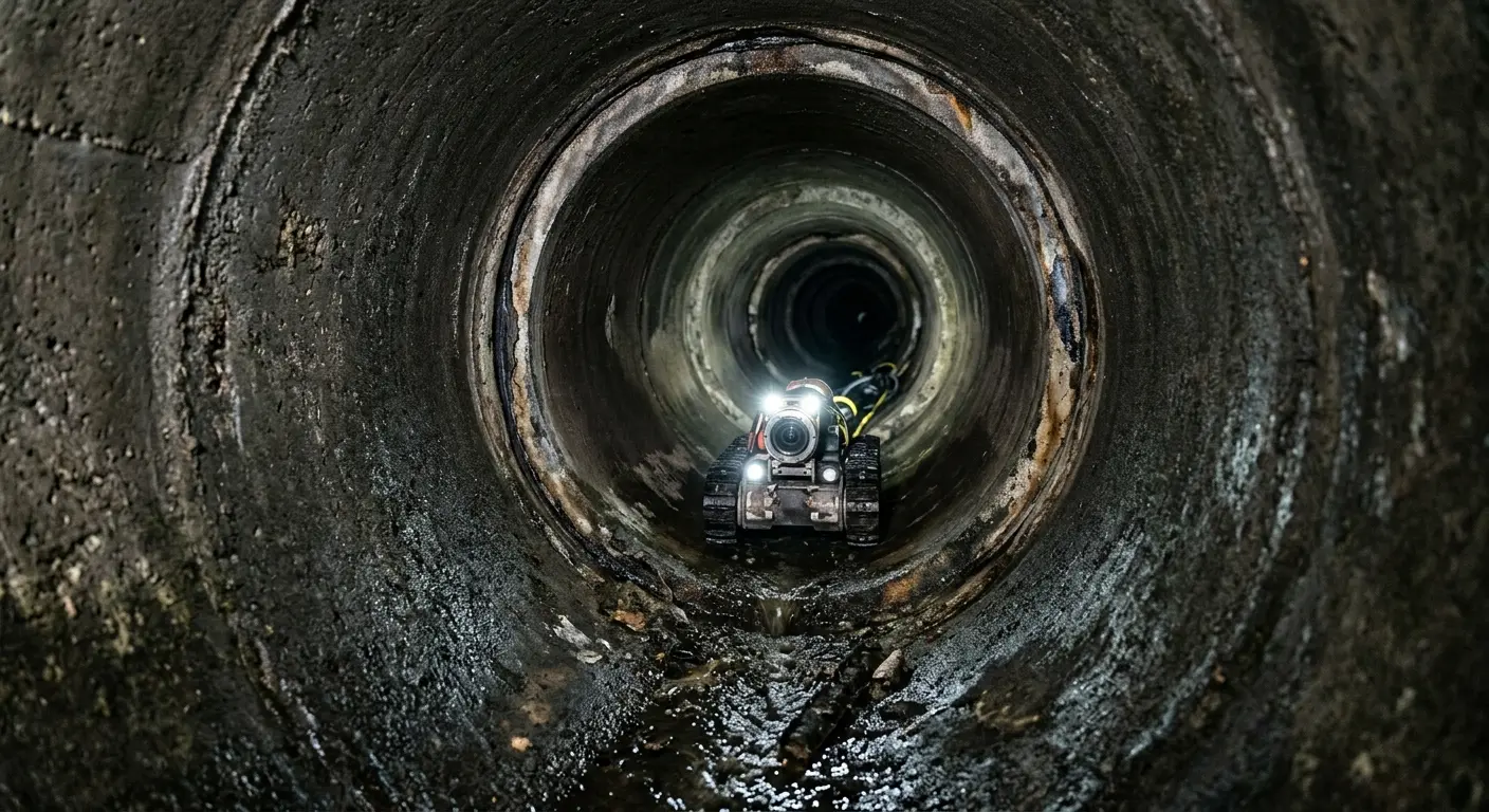 Robotic sewer camera inspecting pipe interior for Sewer Line Repair in Palisades Park